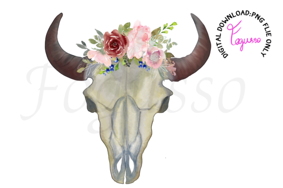 Cow Skull Floral Sublimation Clipart for Graphics and Illustrations