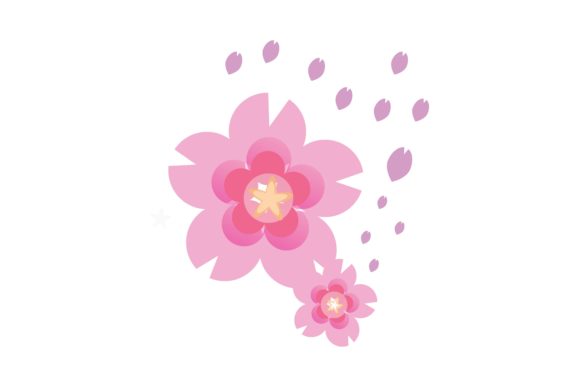 Cute Pink Floral Flowers Illustration for Graphics and Illustrations