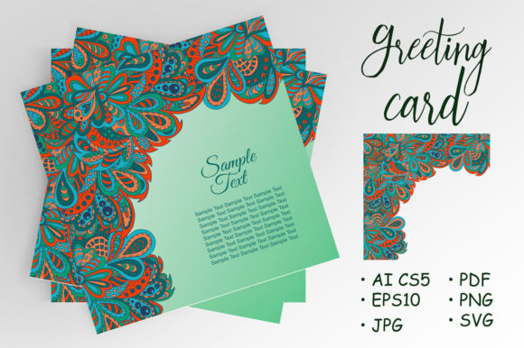 Doodle Floral Ethnic Card Red and Marine Graphics