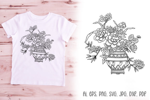 Floral Color Book SVG Flowers in Vase Graphics