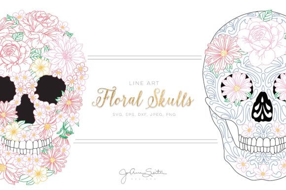 Floral Skull Single Line Graphics for Branding and Illustrations