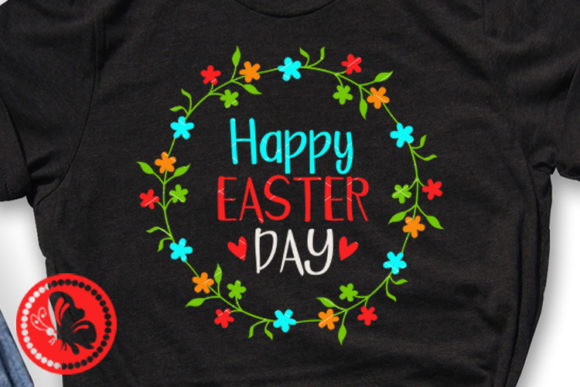 Happy Easter Day Floral Wreath Framed Graphics & Illustrations
